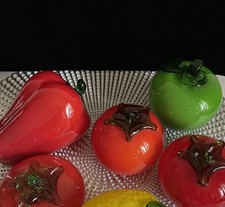 Set Of 5 Vintage Hand Blown Glass Fruits Vegetables Murano Style Art Deco