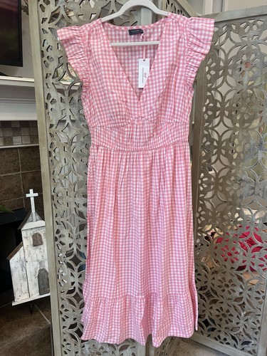 Neu mit Etikett Vineyard Vines Popeline Flatterärmel Midikleid Gingham Cayman weiß M - Bild 3 von 12