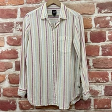 Gap Top Womens Small Multicolor Striped Linen Blend Casual Button Front Shirt
