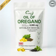 Oil of Oregano with Black Seed 6000mg – 300 Softgels – Immune & Digestive Suppor