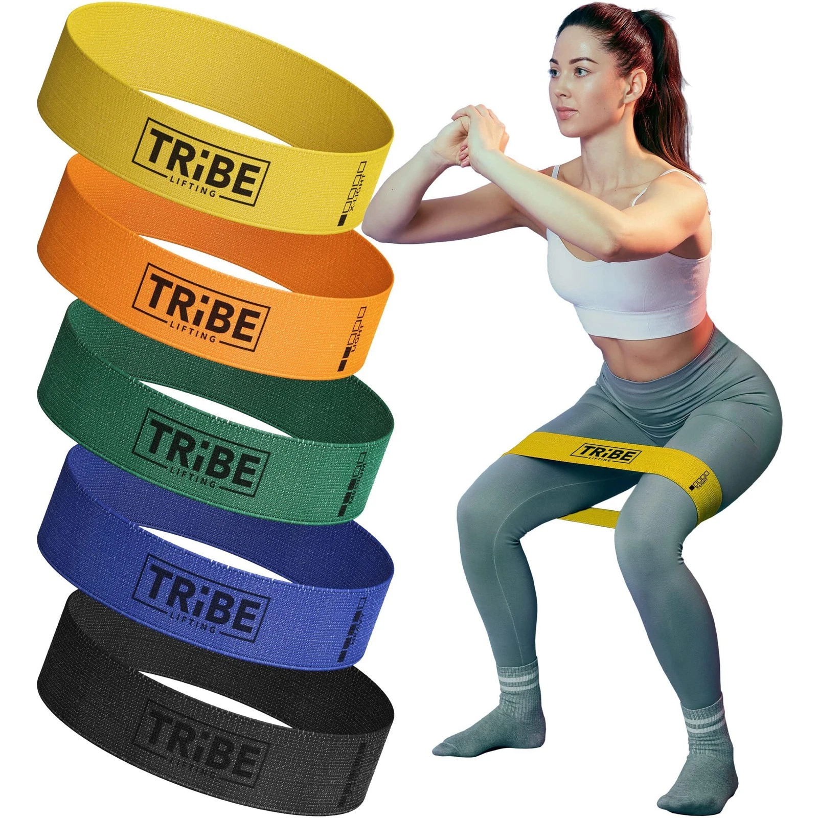 Tribe Lifting Fabric Resistance Bands for Glutes & Legs | 5 12x2, Multicolor
