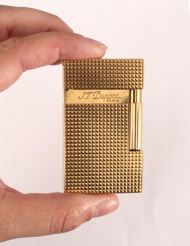 Vintage S.T. Dupont Double Flame Ligne 2, Yellow Gold Diamond Tip Flint Lighter