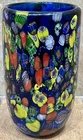 🇮🇹Vintage MCM Hand-Blown Genuine Murano Art Glass Cobalt Millefiori Vase HEAVY