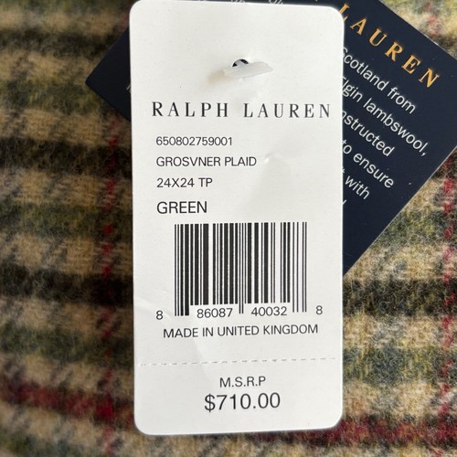 Ralph Lauren Grosvner Plaid Lambswool Throw Pillow Scotland 2 Sided NWT 24x24 - Picture 3 of 8