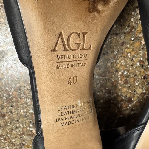 AGL D'Orsay Heels Shoes Womens EU 40 US 10 Black Leather Ankle Strap Italy Made - Picture 8 of 9