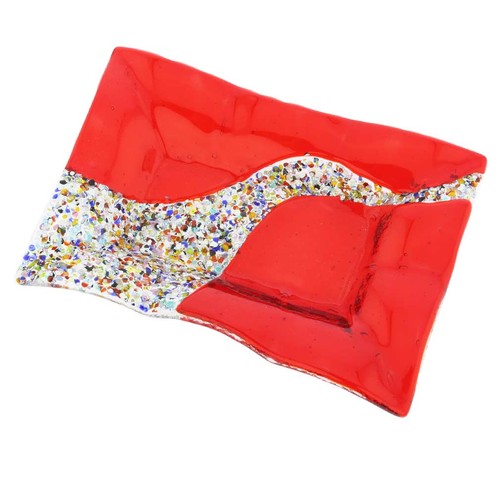 Glass Of Venice Murano Glass Decorative Accent Plate Red - Rectangular 7 x 5 Inc - Picture 1 of 5