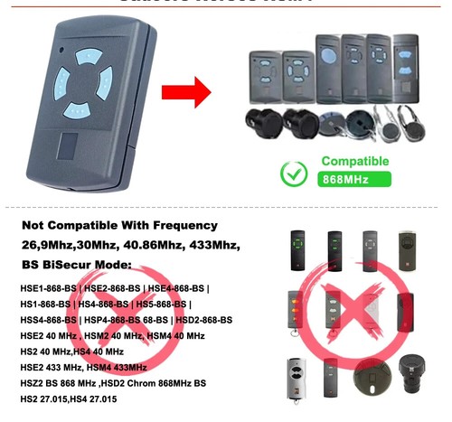 Telecomando Compatibile Hormann 868MHz HSM2 HSM4 HS1 HS2 HS4 HSZ1/Z2 HSP4 - Foto 7 di 7