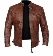 Men's Antique Vintage Brown Café Racer Genuine Sheepskin Leather Retro Jacket