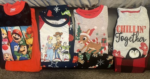 Boys Size 8 Fleece Flannel Long Sleeve Pajamas Lot/Bundle of 4 Sets