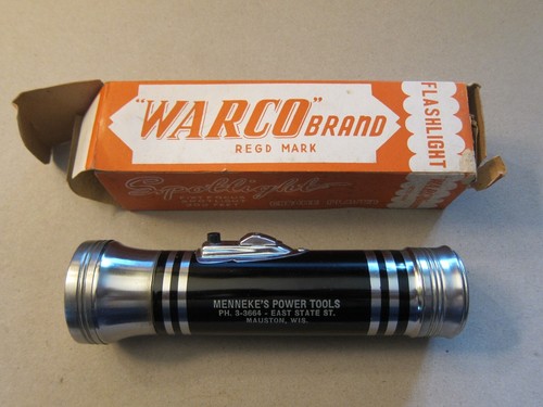 NOS Vintage Warco Werbung Taschenlampe Mennekes Elektrowerkzeuge Mauston WI funktioniert