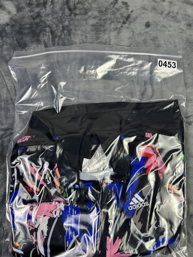 Adidas Three Stripe Zip-Up Track Jacket Black Floral Pattern Multicolor L Junior - Picture 11 of 11