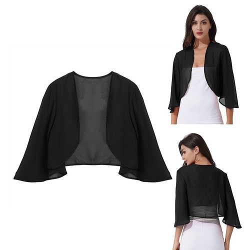 Damen 3/4-Ärmel durchsichtig Chiffon Achselzucken offen vorne Jacke Cardigan Cover Ups - Bild 15 von 32