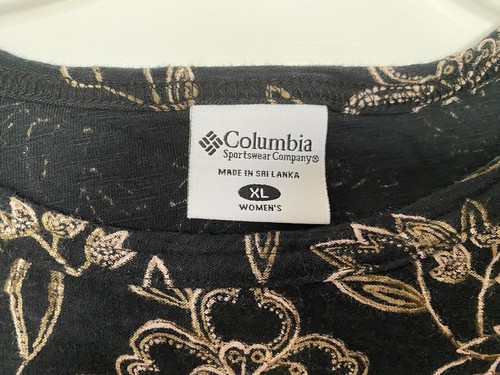 Columbia XL Black Beige Floral 3/4 Sleeve Top T Shirt Crew Neck Extra Large - Picture 3 of 6
