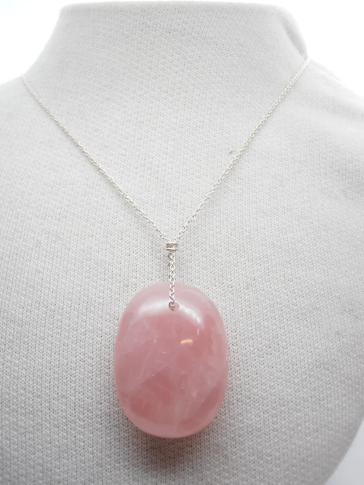 Girocollo in Argento 925 e Ciondolo Quarzo Rosa Naturale - Ciondolo Pietra Dura - Immagine 3 di 4