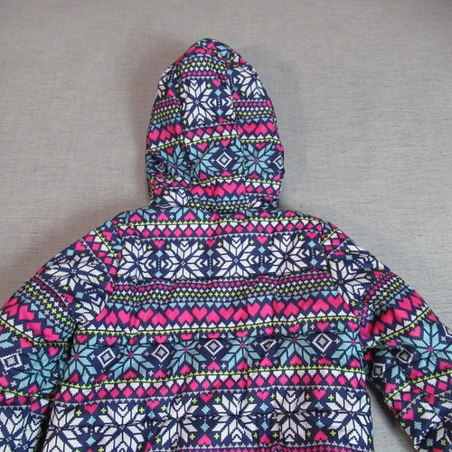 Carters Jacket Girls Sz 6 Blue Pink Fleece Lined Full Zip Fair Isle Coat Winter - Picture 7 of 11