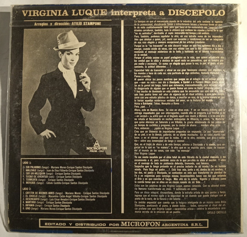 VIRGINIA LUQUE - INTERPRETA A DISCEPOLO - ARGENTINIAN LP, TANGO - Picture 2 of 4