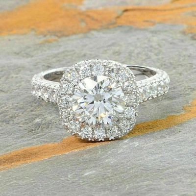 White Gold Finish 2.50 Ct Round Cut Diamond Halo Engagement Ring