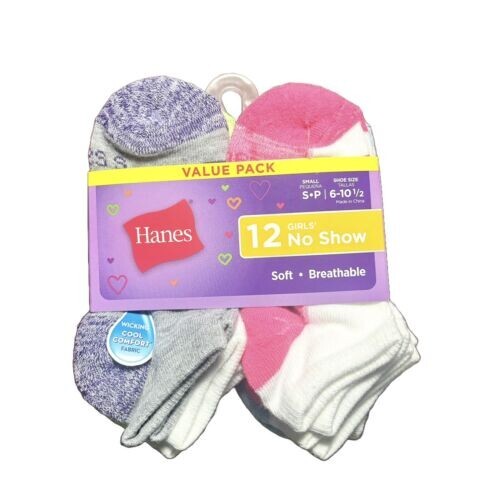 NEW - Hanes Girls - Cool Comfort - No Show Socks - 12 Pack - Large - Picture 2 of 7