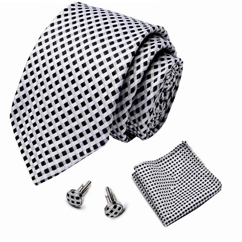 Mens Unique Quality Fashion Pattern Stripe Ties Handkerchief Cufflinks Box Set - Picture 51 of 118
