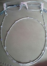  SASSY READING GLASSES LIGHT ROSE CRYSTAL AB SILVER 1.25 READERS AND CHAIN 