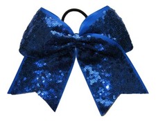 NEW "FANCY SEQUIN Sapphire" Cheer Bow Pony Tail 3" Ribbon Girl Hair Cheerleading