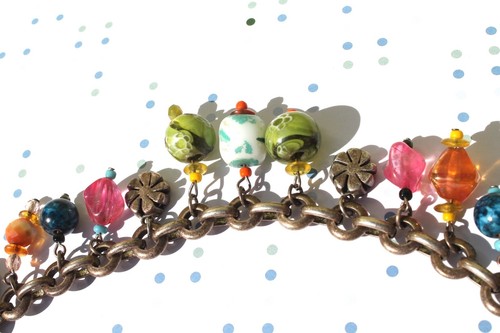 Pulsera gruesa de cuentas de cristal de Murano con dijes florales, cierre de palanca - Imagen 5 de 9