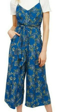 Free People JUMPSUIT Blue w/ Tropical Floral Pattern SIZE 2 "Hot Tropics" Style