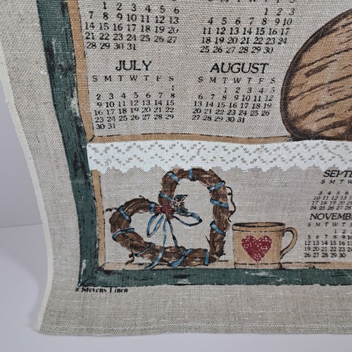 1989 Calendar Towel Primitive Sampler Linen 26" x 16.25" - Picture 5 of 6