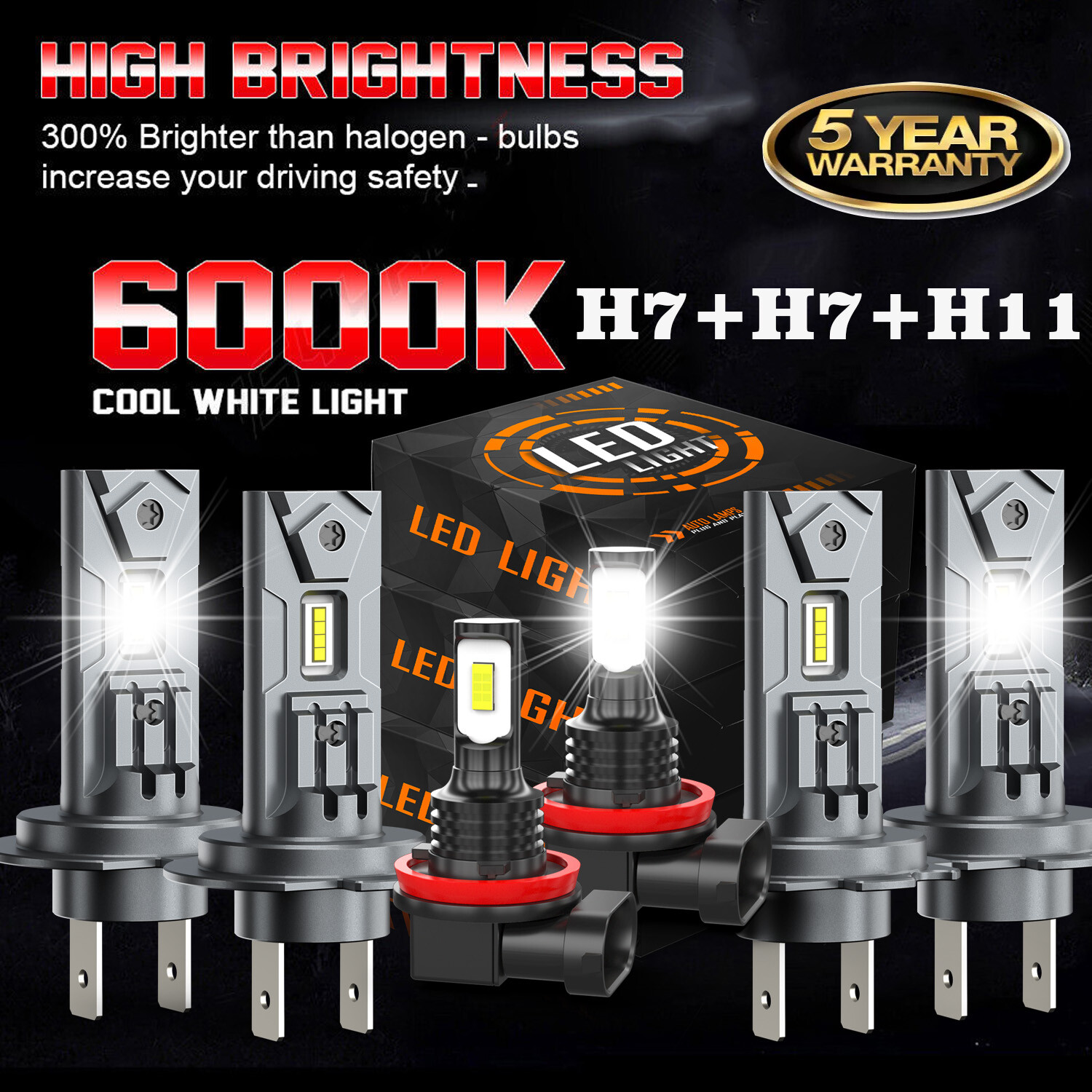 Combo LED Headlight Fog Light Bulbs Kit 6000K For BMW 328i 325xi 330xi 2002-2006