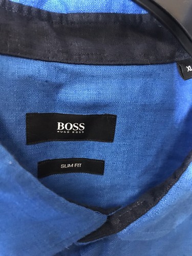 NWT $165 Hugo Boss Slim Fit Blue Linen Shirt Mens XL Ronni _2 NEW - Picture 2 of 7