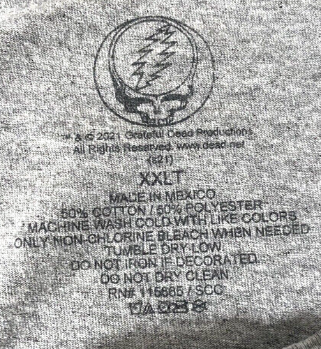 GRATEFUL DEAD Big & Tall Gray Skeleton T-Shirt - Size XXLT - Picture 4 of 4