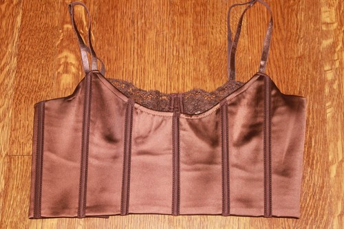 Meshki Lake Lace Crop Cami lace straps adjustable bustier corset brown med bra - Picture 16 of 16