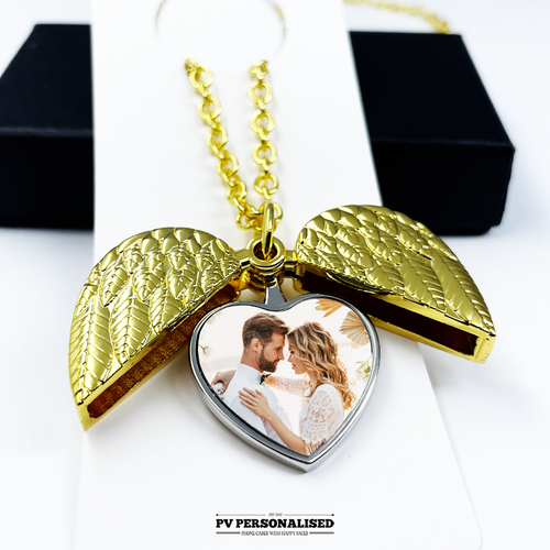 Collar Foto Personalizado Corazón Alas de Ángel Medallón Regalo San Valentín con Imagen - Imagen 3 de 8