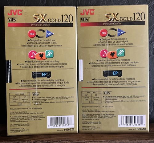 Lot of 2 Sealed Blank VHS Tapes JVC T-120 6 Hour SX Gold Premium Quality - Picture 2 of 2
