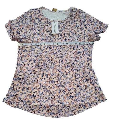 Fantaslook Blouse Women’s Small White Floral Short Sleeve Lightweight Round Neck - Picture 2 of 5