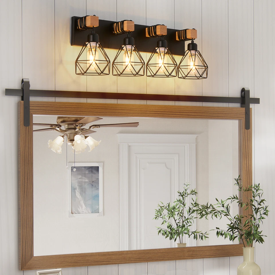 Vanity Light 24" 4 Lights Farmhouse Black Cage Bathroom Mirror Wall Lamp Fixture - Image 4 of 4