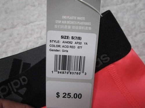 Adidas Girl's Small 7/8 Tech Fit Compression Shorts Acid Red Activewear AH4362 - Picture 3 of 4
