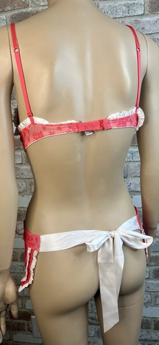 Vintage Victoria’s Secret Lace Maid Apron Bra Costume Lingerie 34C Y2K Red/Pink - Picture 5 of 11