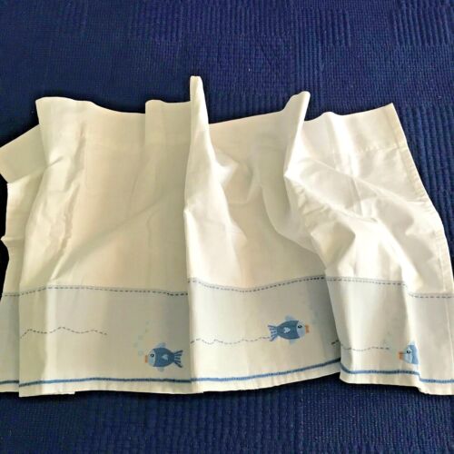 DOS Cenefas de Bolsillo Pottery Barn Kids LITTLE FISHIES Blanco Azul 18" X 44" - Imagen 5 de 10