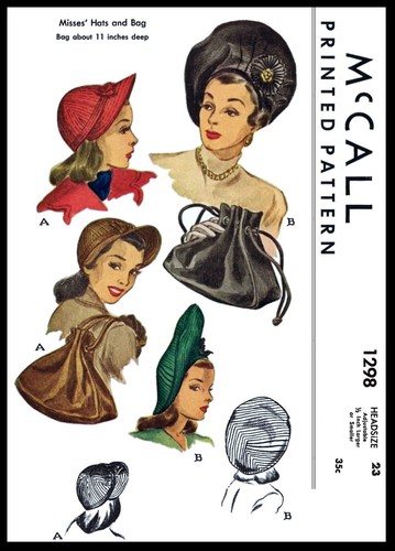 McCall # 1298 Beret HATS & BAG Fabric Sewing Pattern Chemo Cancer Alopecia 23"  - Picture 1 of 2