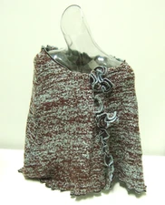 NEW BOUCLE ACRYLIC KNIT PONCHO SHAWL CAPE BROWN & BLUE