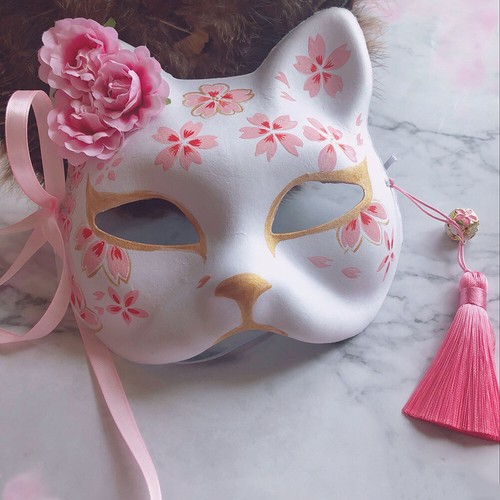 Japanese Hand-Painted Half Face Fox Kitsune Mask Cosplay Halloween Masquerade - Picture 16 of 16