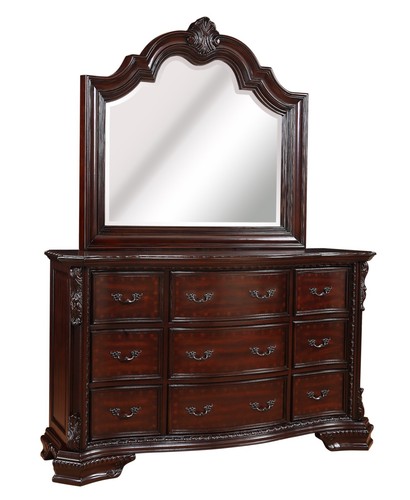 Classic Vintage Style Formal 4pc King Size Bedroom Set Rich Brown Faux Leather - Picture 3 of 8