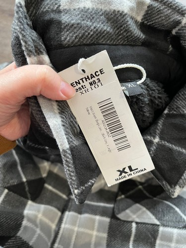 Zenthace Mens XL Sherpa Lined Plaid Black/ Gray Button Up Jacket K5 - Picture 4 of 7