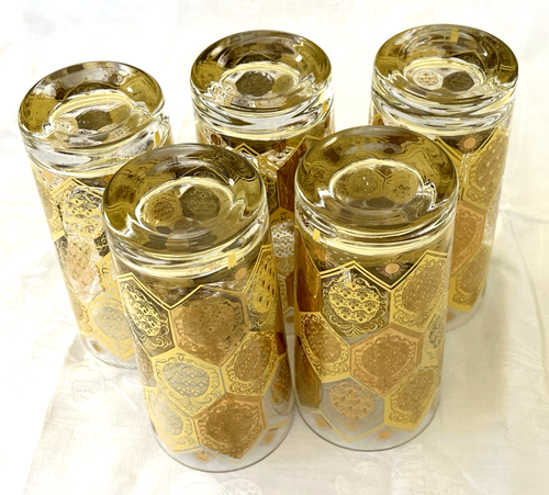 5 x VIntage MCM Cera Ned Harris 5.5” Glasses Tumblers 22K Gold Pineapple EUC - Picture 8 of 10
