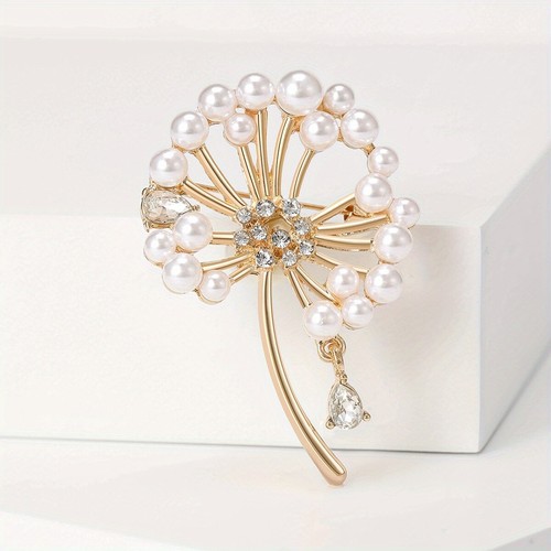 Fashion Dandelion Brooch Rhinestone Pearl Simple Pin - Imagen 7 de 9