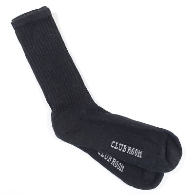 CLUB ROOM 1 PAIR CUSHIONED FOOT BOTTOM RETRO CREW BLACK SOCKS NEW