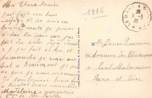 CPA 72130 LA HUTTE COULOMBIERS Hôtel de la Gare rue Fresnay Edit DOLBEAU ca1936 - Bild 2 von 2