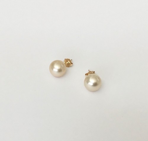 Solid 14K Gold Genuine Champagne South Sea Pearl 9 - 9.5 mm Stud Earring NEW - Picture 6 of 6