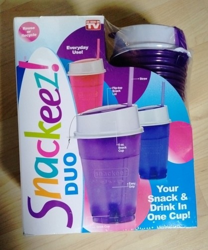Snackeez Duo lila Snack 6 Unzen Getränk 12 Unzen Tassen & Strohhalme Kombipackung wie im Fernsehen gesehen - Bild 1 von 8